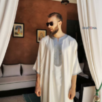 Djellaba marocaine blanche pour homme caftan brodé