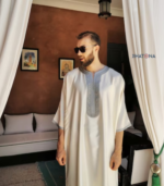 Djellaba marocaine blanche pour homme caftan brodé